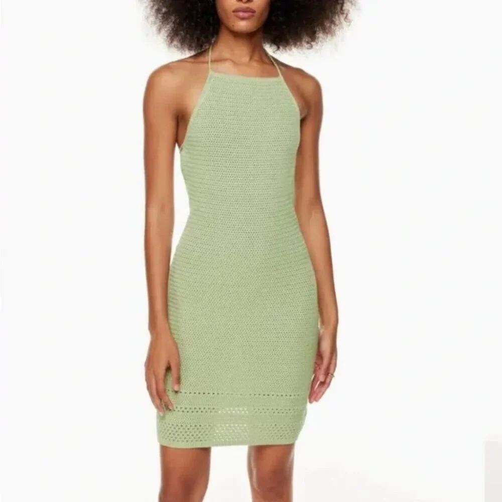 Aritzia Wilfred Sunset Knit Halter Dress Pastel Sage Green 2XL